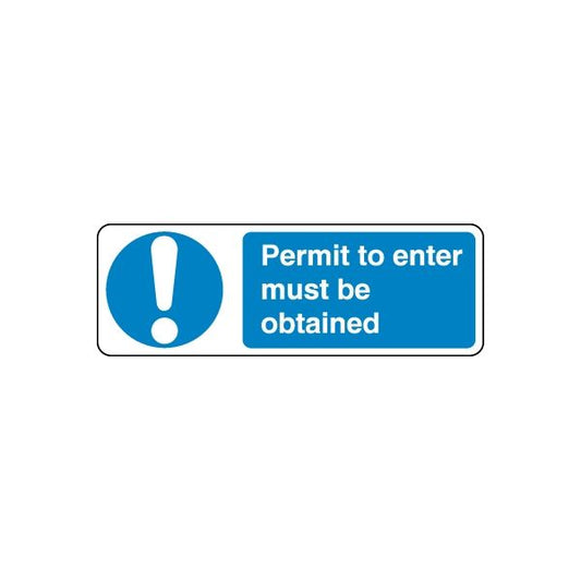 Safety warning vinyl sticker with exclamation icon and text: Permit to enter must be obtained