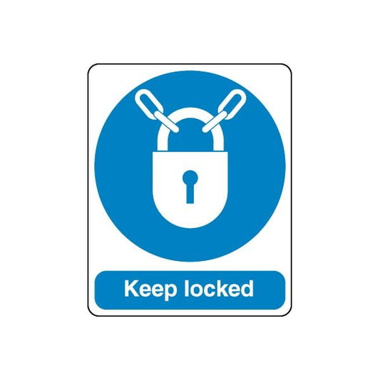 Safety padlock wall decal sticker with blue circle and 'Keep locked' text