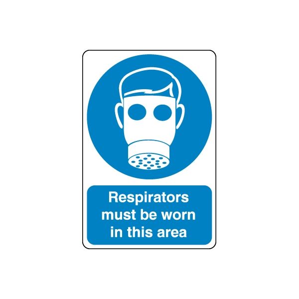 Safety sign wall decal with respirator icon and message Respirators must be worn in this area