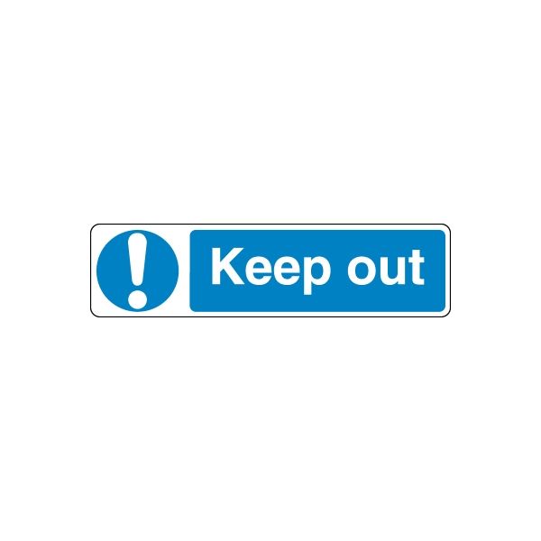 Safety wall sticker with blue sign icon and text "Keep out"