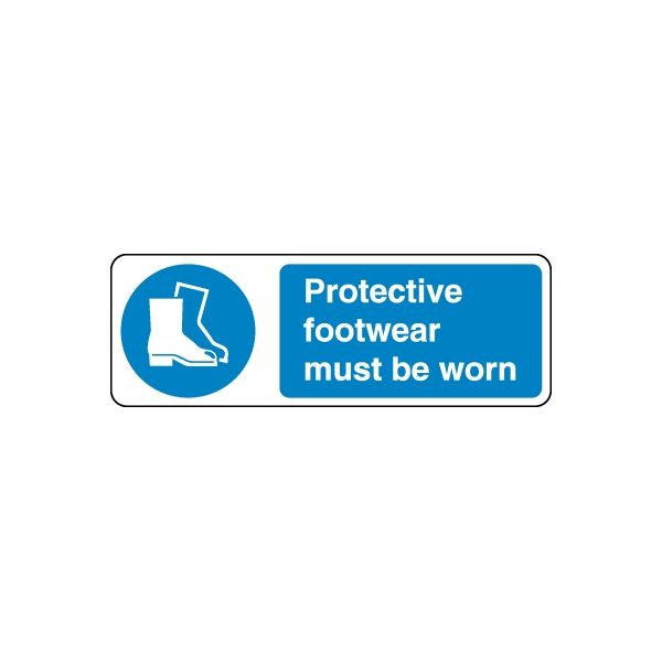Safety sign wall decal: blue boot icon and 'Protective footwear must be worn'.