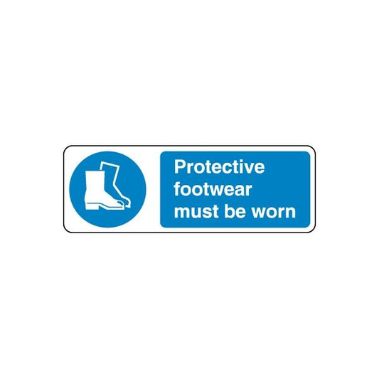 Safety sign wall decal: blue boot icon and 'Protective footwear must be worn'.