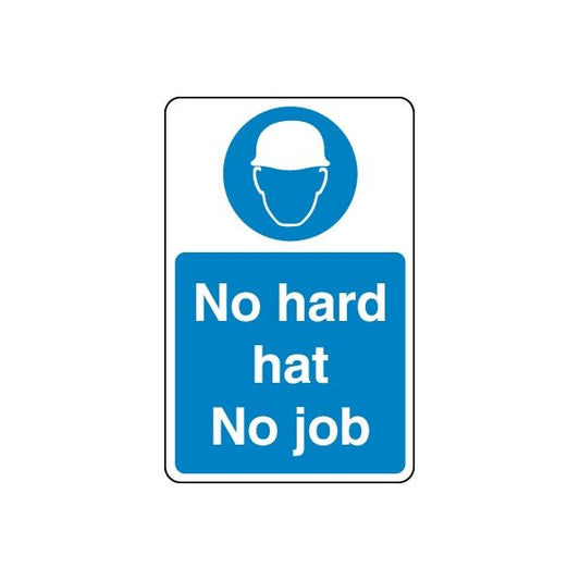 Safety sign wall decal with blue hard-hat safety message: No hard hat, No job