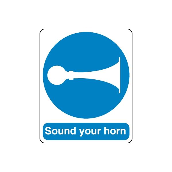 Safety sign wall decal: blue horn icon with “Sound your horn” text
