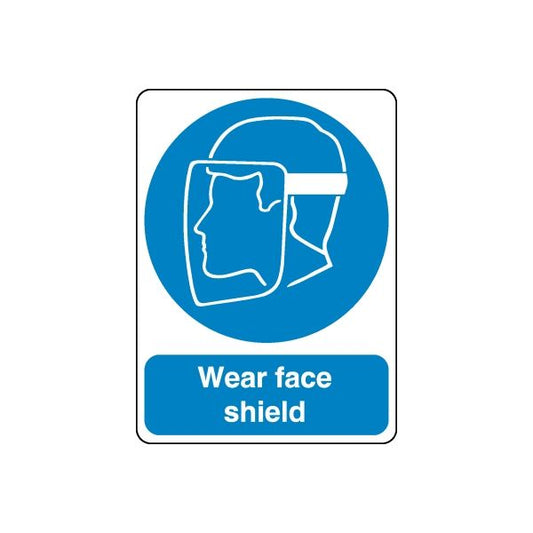 Safety sign wall decal with blue face shield icon and text "Wear face shield"