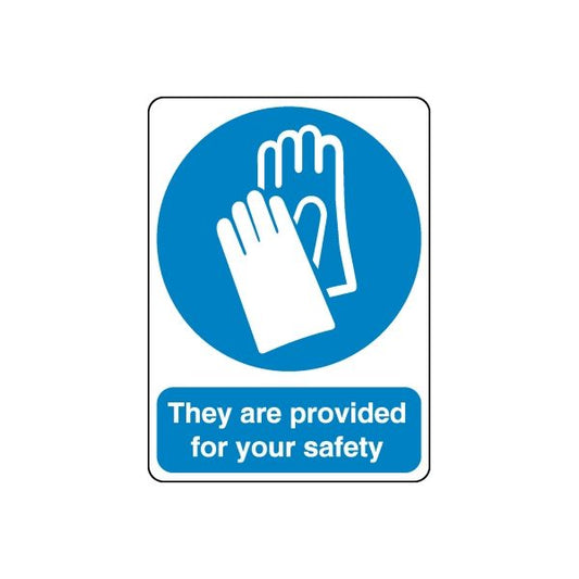 Safety sign sticker with raised hand icon in blue circle and safety text