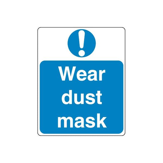 Safety sign wall decal: blue Wear dust mask notice with exclamation icon
