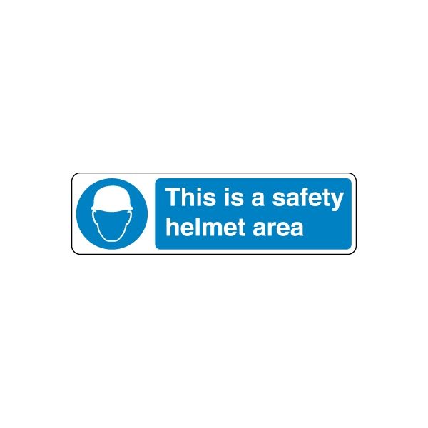 Safety sign vinyl decal with blue helmet icon and text: This is a safety helmet area