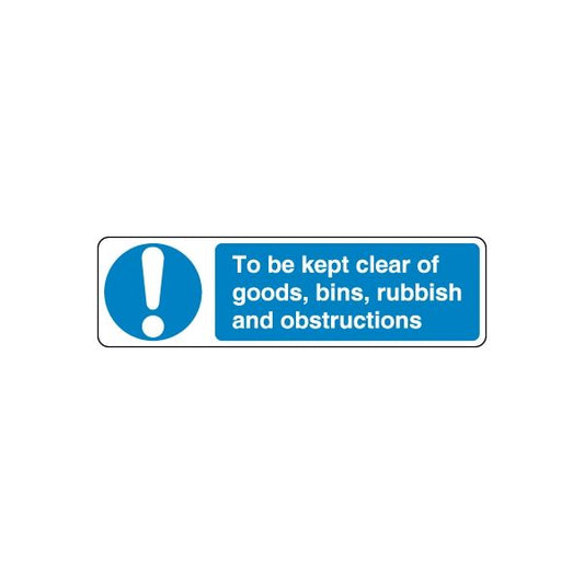 Safety warning sticker: blue exclamation icon with text, keep clear of goods