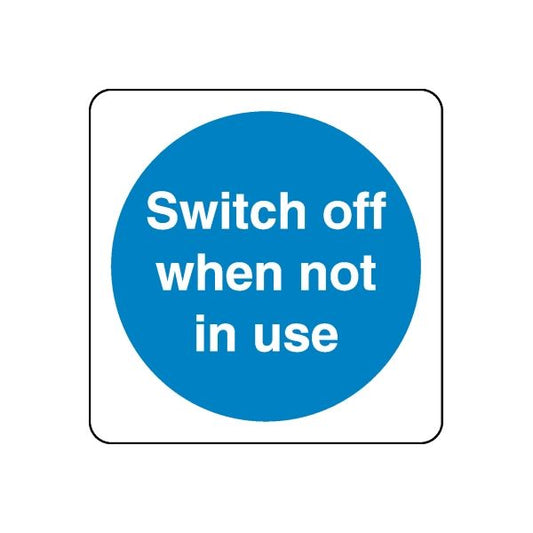 Safety wall decal sticker, blue circle with "Switch off when not in use" text