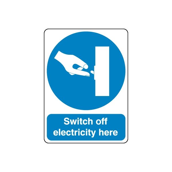 Safety sign wall decal with blue circle and switch-off electricity text sticker
