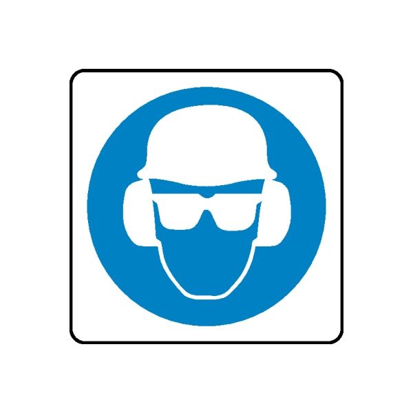 Safety sign wall decal sticker, square with blue circle and white hard hat icon