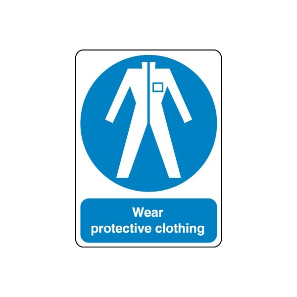 Safety sign wall decal sticker: blue circle, white barrier icon, Wear protective clothing