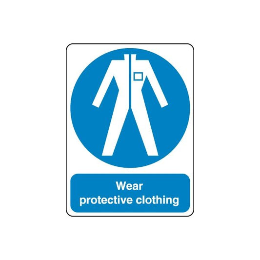 Safety sign wall decal sticker: blue circle, white barrier icon, Wear protective clothing