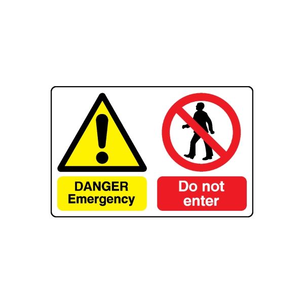Safety warning sticker with yellow danger triangle and red no entry sign, Do not enter.