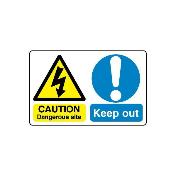Safety sign wall decal: caution triangle, exclamation circle, 'CAUTION' and 'Keep out'