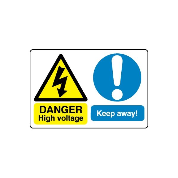 Danger high voltage safety sign decal with lightning and Keep away banner