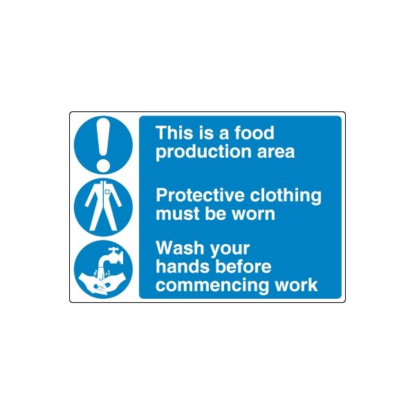 Safety sign wall decal: blue warning sign with white icons and safety text