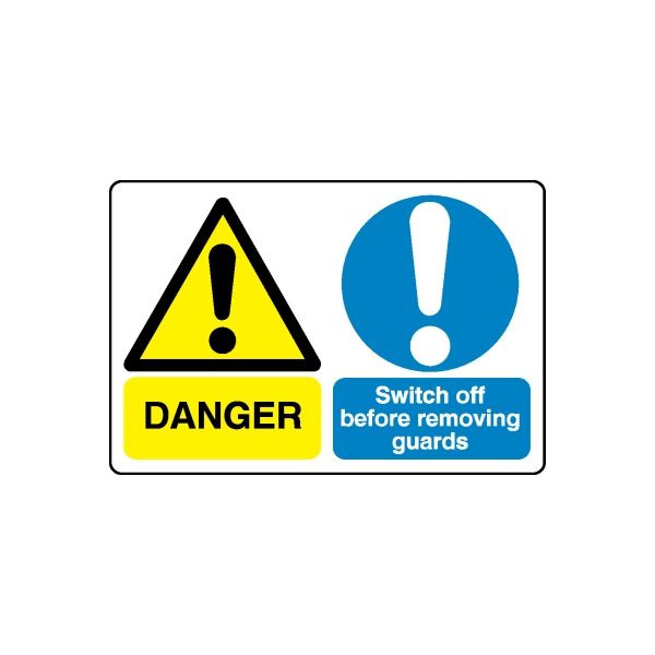 Safety sign wall decal sticker with DANGER text, hazard triangle and blue exclamation