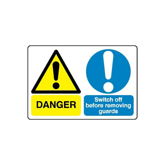 Safety sign wall decal sticker with DANGER text, hazard triangle and blue exclamation
