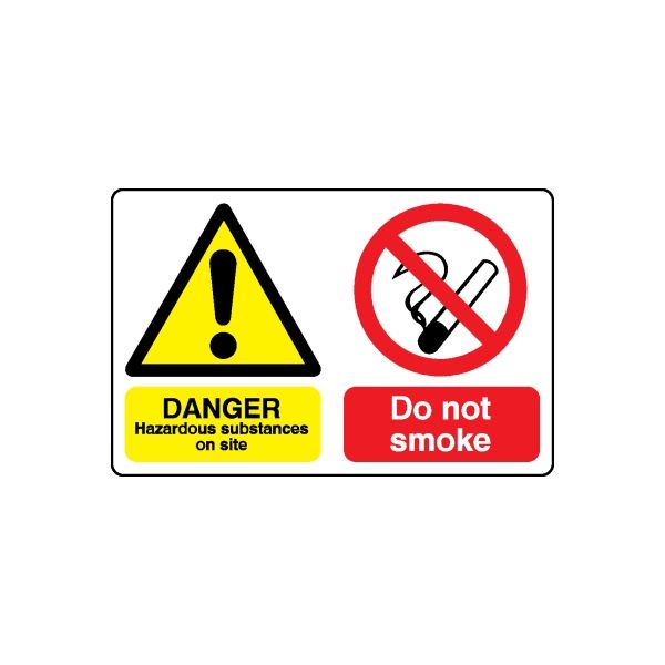 Safety sign vinyl decal: yellow danger triangle and red do not smoke symbol