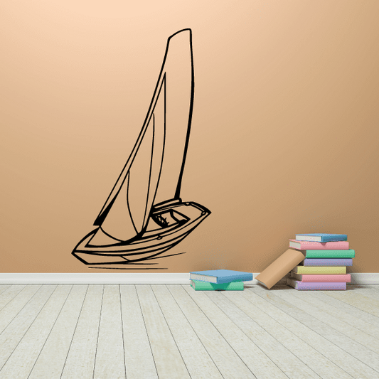 Sailboat vinyl wall decal with outline sail and hull