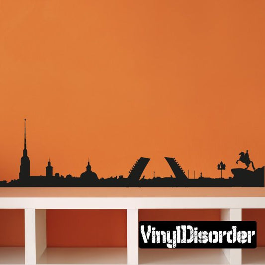 Black Saint Petersburg skyline wall decal with ship silhouettes