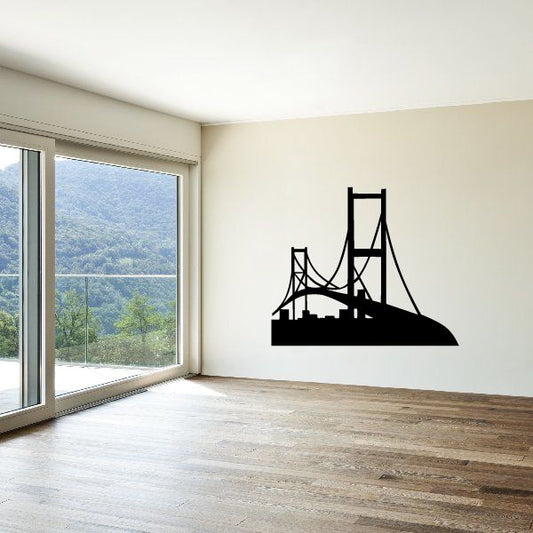 Black Golden Gate Bridge silhouette wall decal with tower and roadway