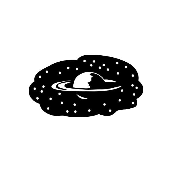 Space planet vinyl decal sticker: black Saturn with rings and white star dots