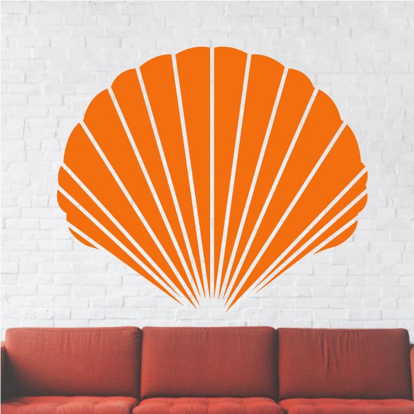 Orange seashell wall decal with white striped shell pattern