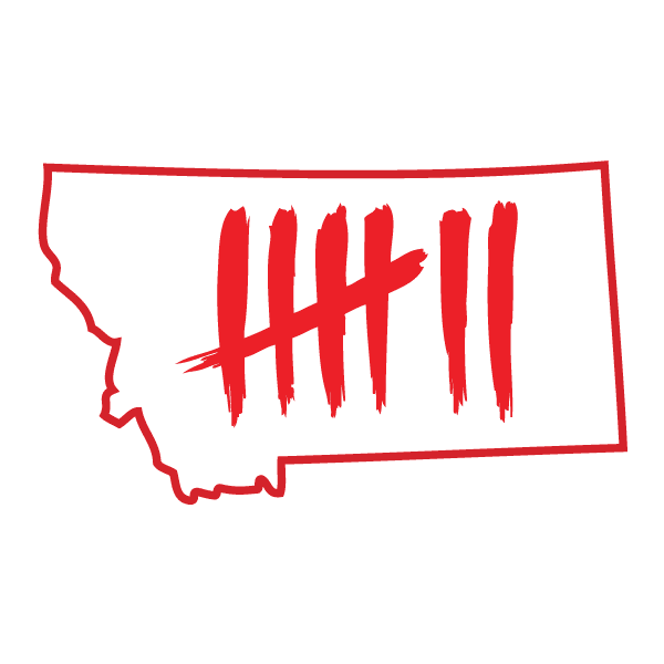 Red state outline decal with bold hashtag-style lettering