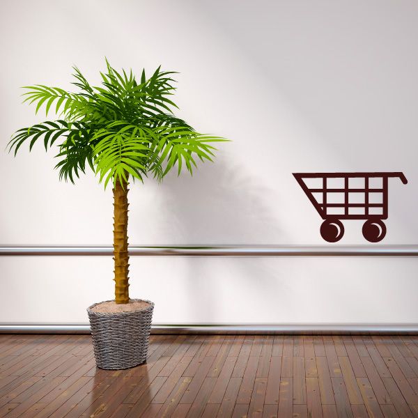 Red shopping cart decal with grid basket and wheels