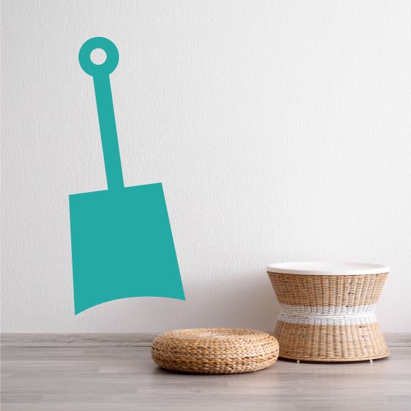 Teal shovel wall decal with a long handle and rounded spade