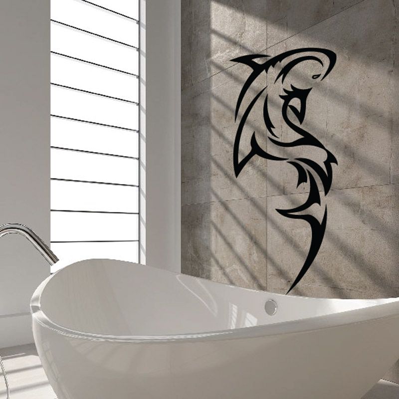 Black stylized shark decal with curved fins and tail