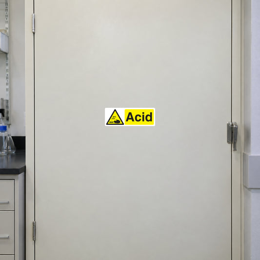 Caution acid sign sticker with yellow hazard triangle and 'Acid' text