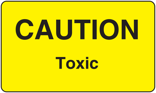 Caution toxic sticker, yellow with black CAUTION and TOXIC text