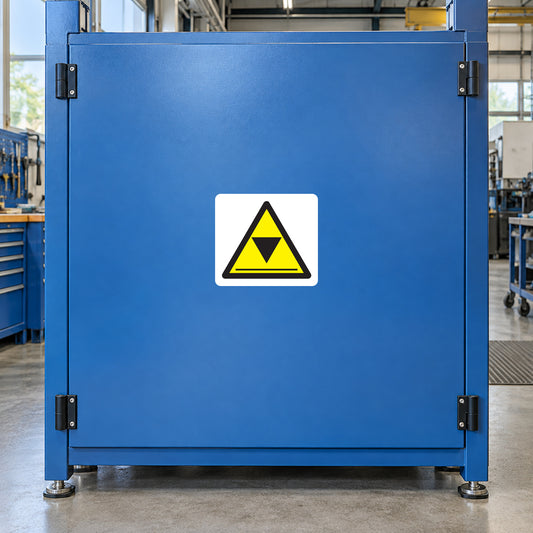 Safety caution triangle warning sticker with black and yellow hazard symbol