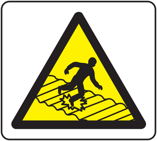 Yellow triangular fragile caution sticker with black border and fragile glass icon