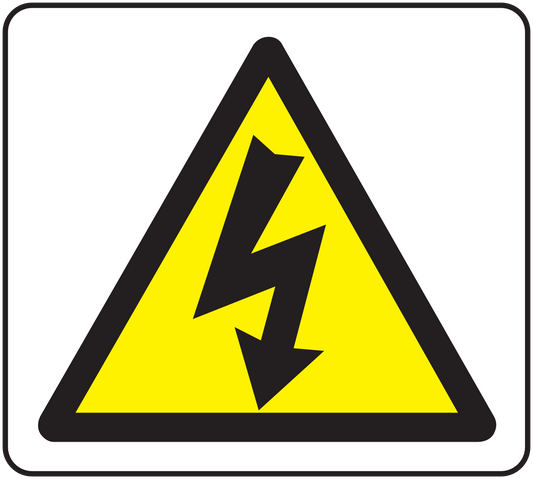 Caution electricity sticker with yellow warning triangle and lightning bolt