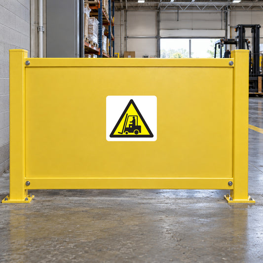 Warning forklift caution sticker with black triangle and forklift icon
