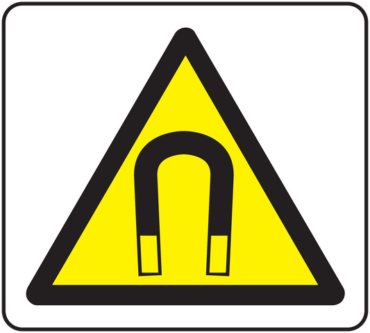 Caution magnetic field sticker with yellow triangle and magnet icon