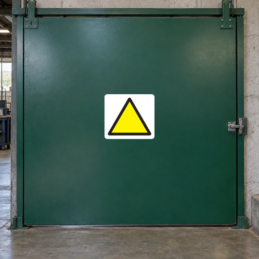 Caution triangle warning sticker with yellow triangle and black border