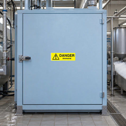 Ammonia danger warning sticker with yellow DANGER sign and exclamation icon