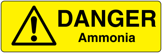 Danger Ammonia sticker with yellow hazard triangle and exclamation, plus “DANGER” text