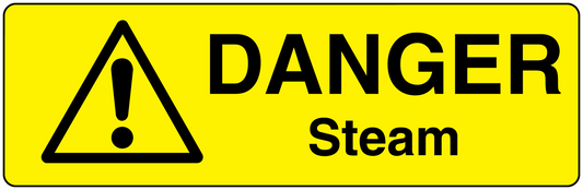 Yellow hazard steam sticker with black triangle and DANGER Steam text