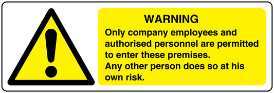 Warning sticker with yellow sign and text: Only company employees authorized to enter.