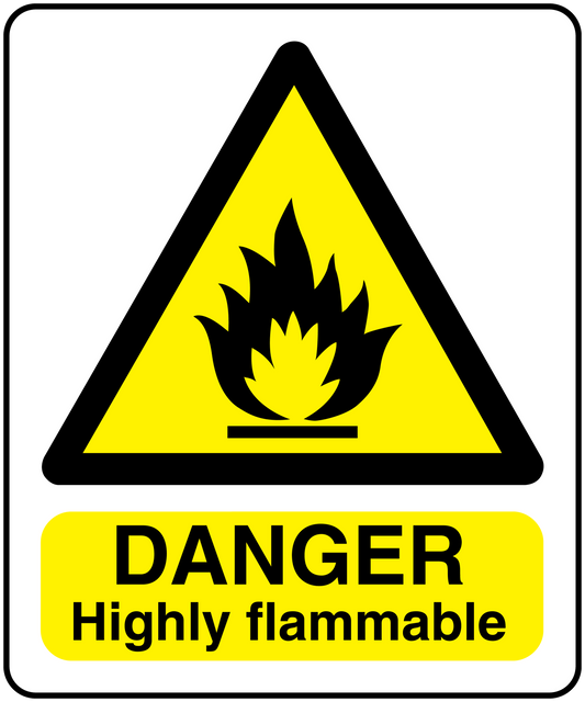 Highly flammable danger sticker with flame icon and DANGER Highly flammable text