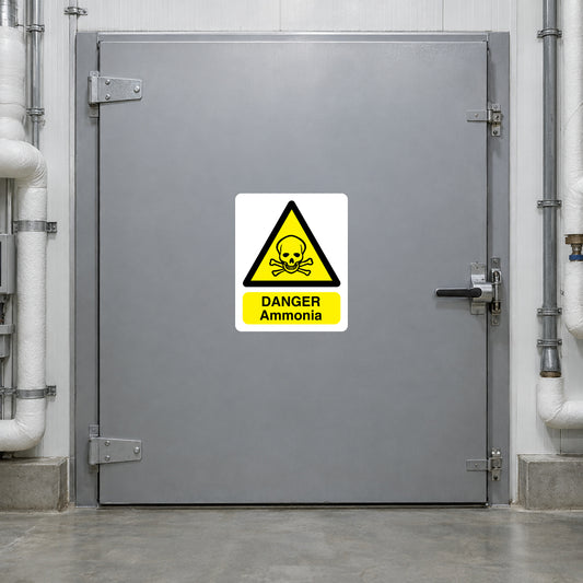 Danger ammonia warning sticker with yellow hazard triangle and DANGER Ammonia label