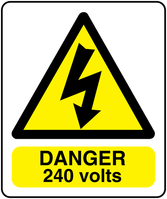 Danger 240 Volts warning sticker with lightning bolt symbol