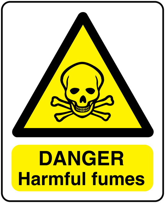 Danger harmful fumes warning sticker with skull hazard triangle
